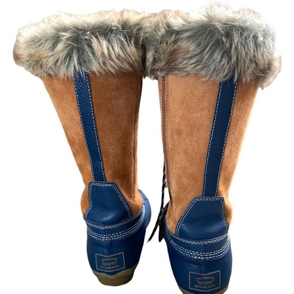 Sporto Natasha Waterproof Suede Navy Blue Brown Leather Duck Boot Size 9.5 Chest - Picture 3 of 7
